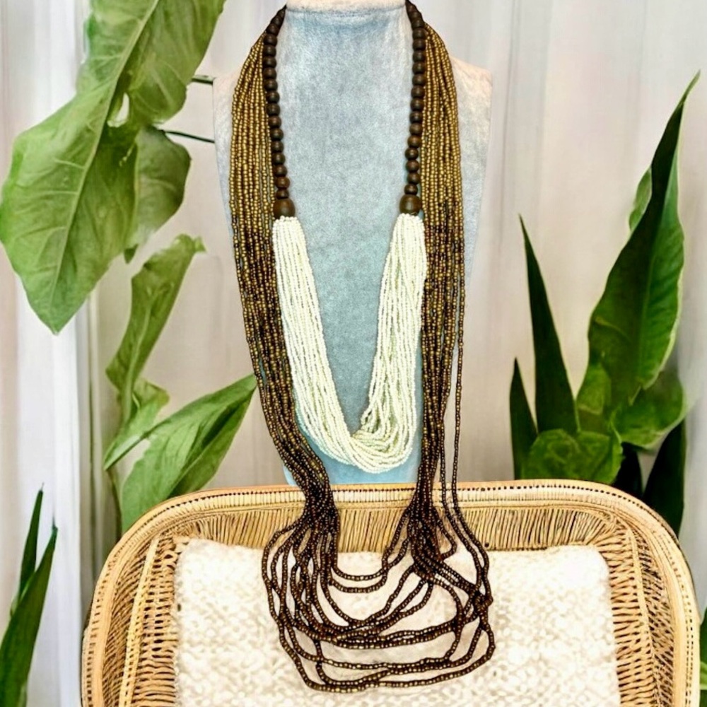 Seed beads and wood necklaces 2